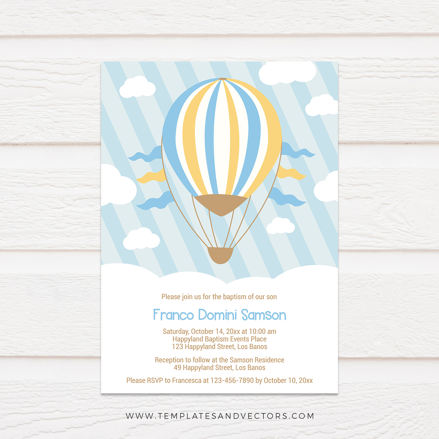 Tvc175 Hot Air Balloon Ride Baptism Invitation Diy Printable Template intended for dimensions 1500 X 1500