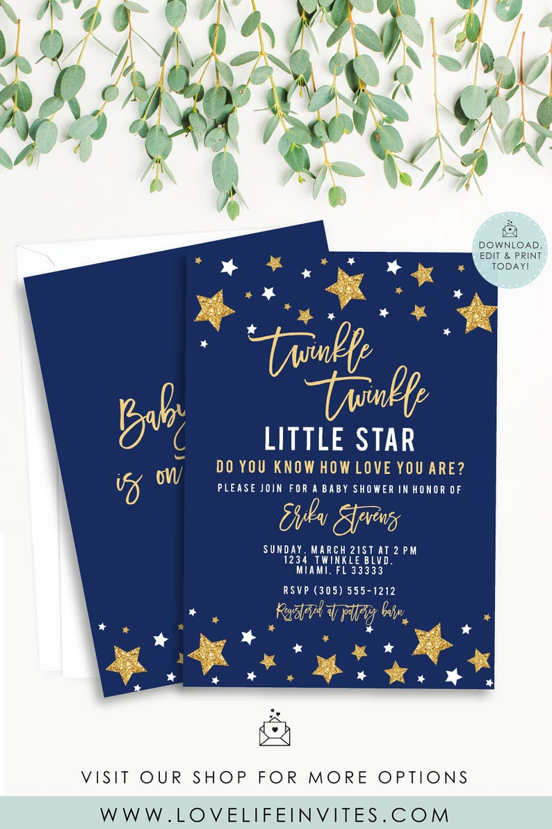 Twinkle Twinkle Little Star Ba Shower Invitation Twinkle Etsy with size 794 X 1191