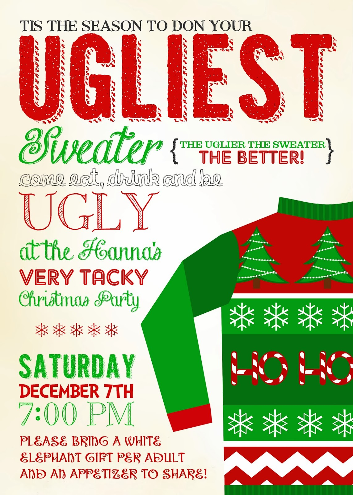 Ugly Christmas Sweater Party Invitations Free Printables in size 1143 X 1600