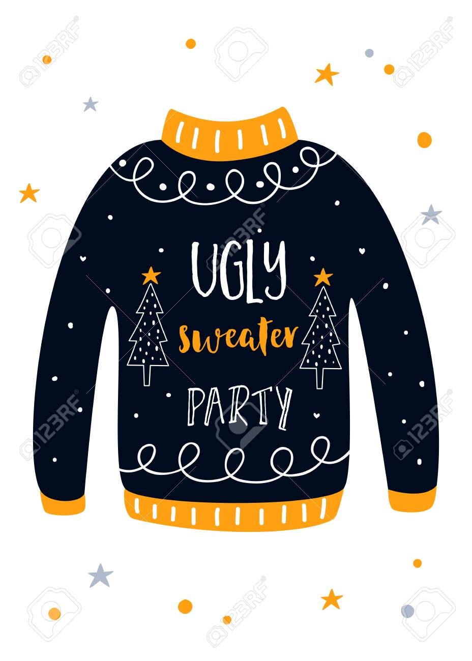 Ugly Sweater Christmas Party Invitation Card Vector Template pertaining to dimensions 928 X 1300