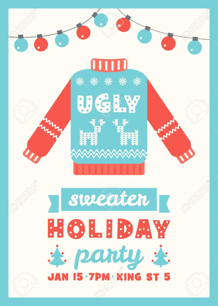 Ugly Sweater Holiday Party Invitation Card Template Royalty Free pertaining to measurements 928 X 1300