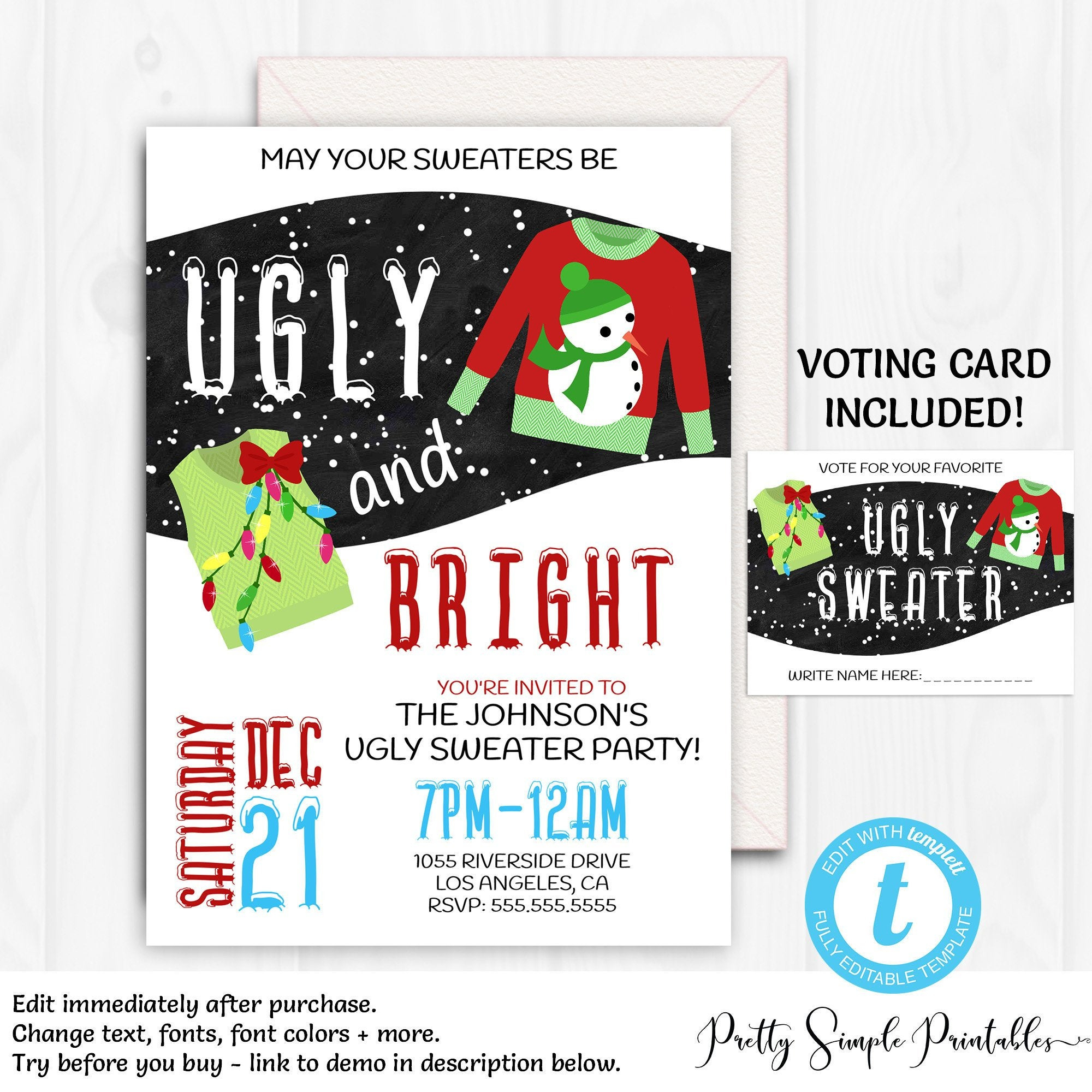 Ugly Sweater Invitation Template Editable Ugly Sweater Etsy pertaining to measurements 2000 X 2000
