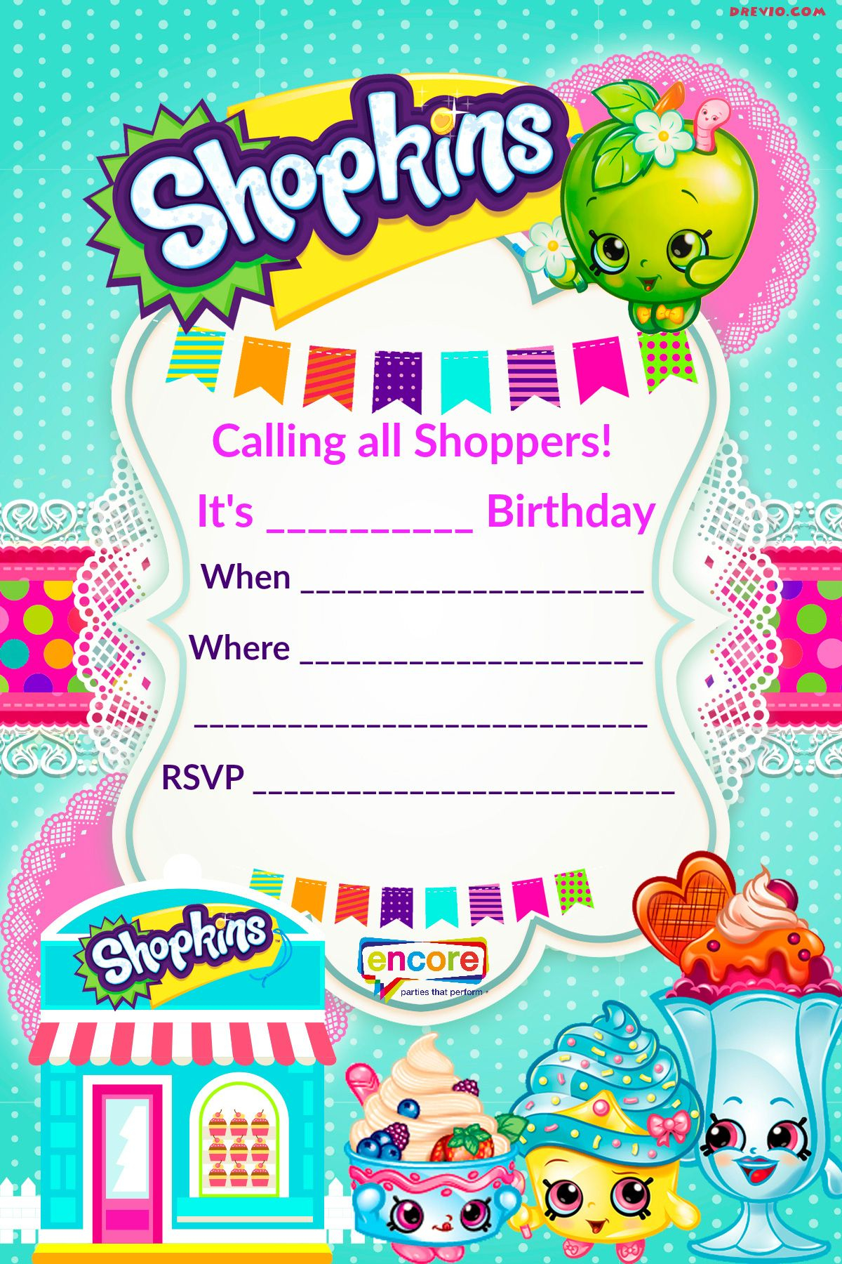 Updated Free Printable Shopkins Birthday Invitation Template throughout measurements 1200 X 1800