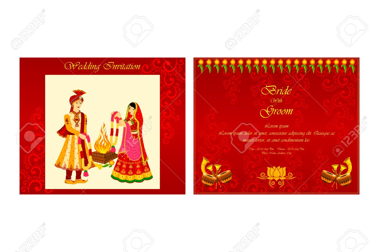 Vector Illustration Of Indian Wedding Invitation Card with regard to proportions 1300 X 866