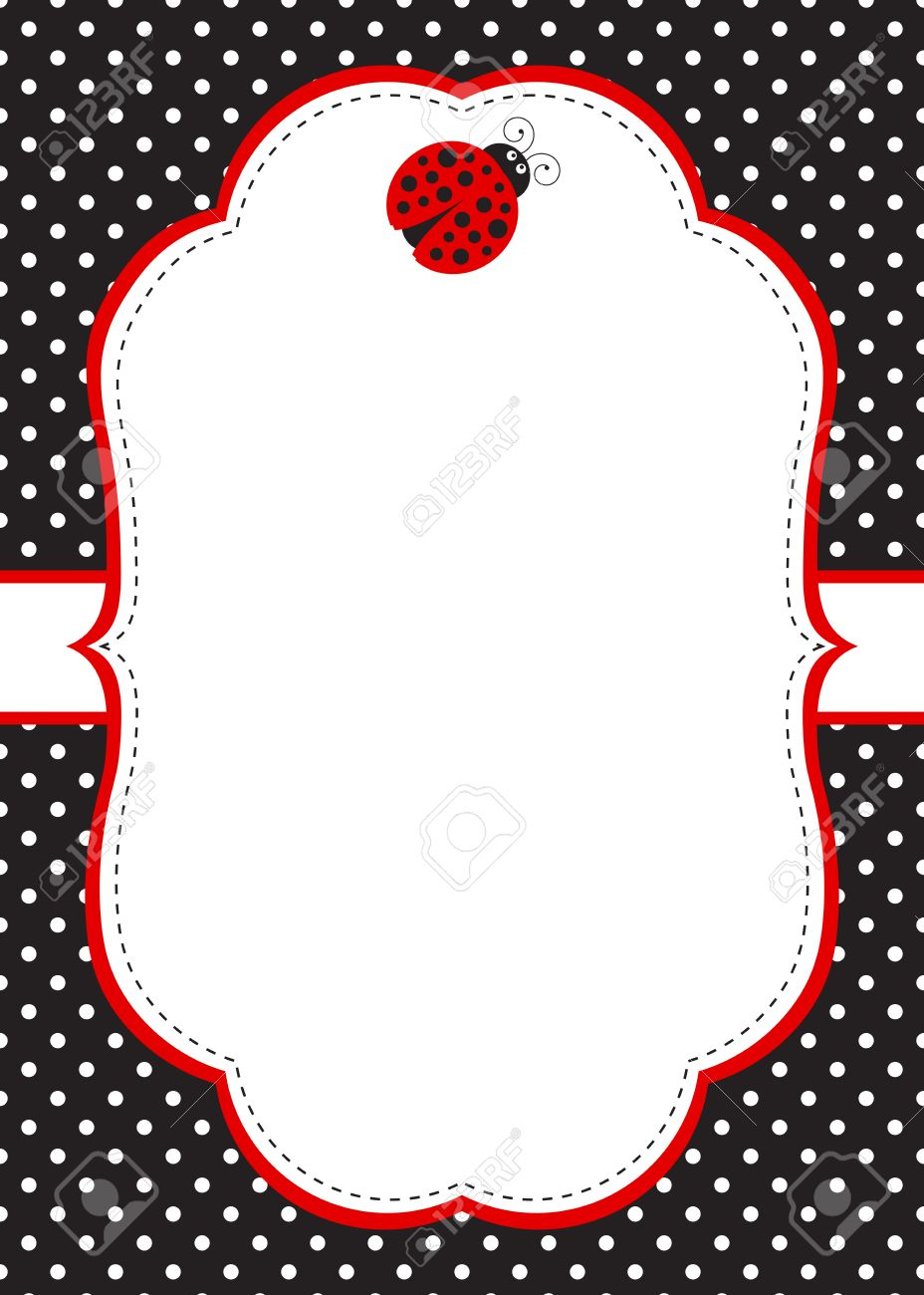 Vector Ladybug Invitation Template With Polka Dot Background Royalty for sizing 928 X 1300