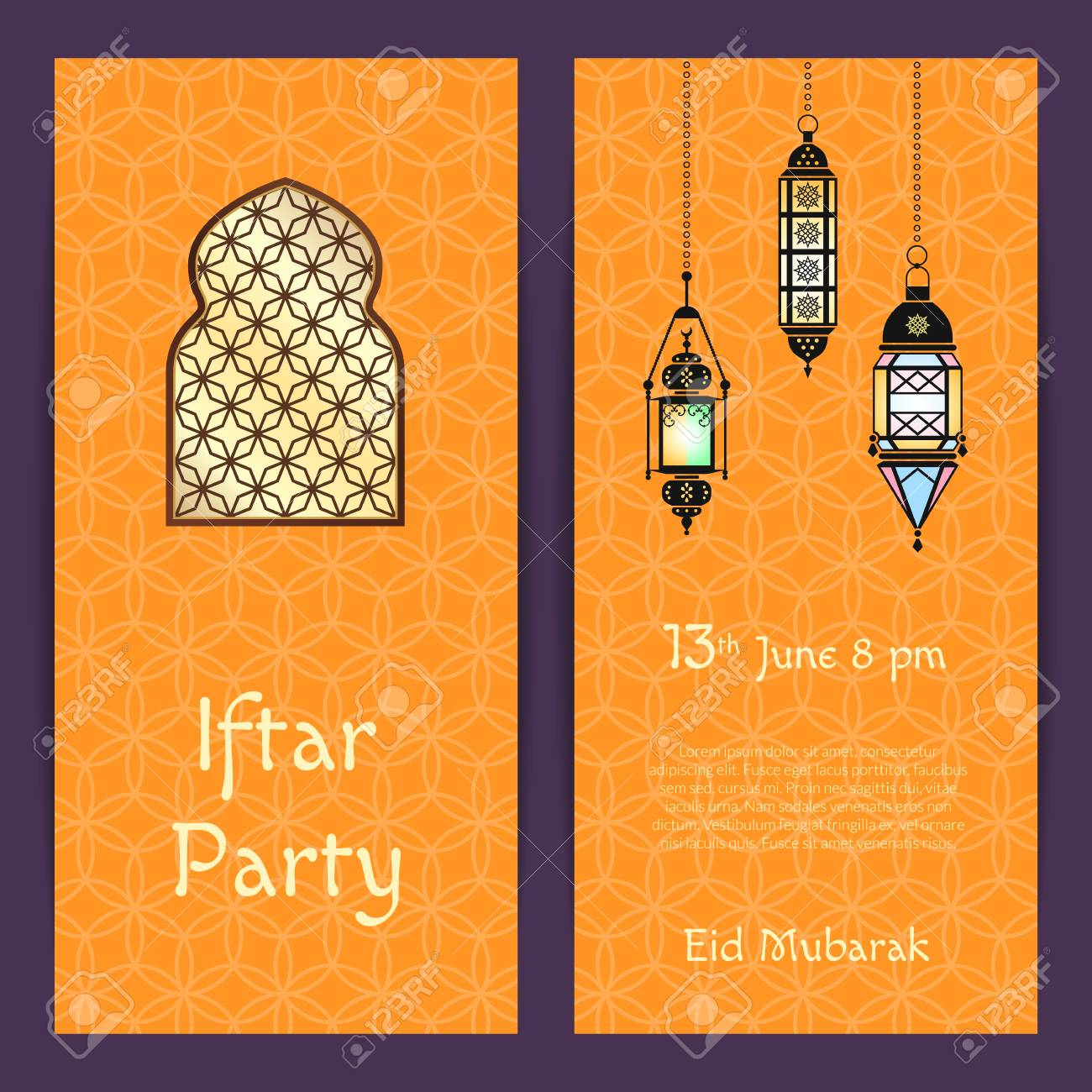 Vector Ramadan Iftar Party Invitation Card Template With Lanterns inside proportions 1300 X 1300