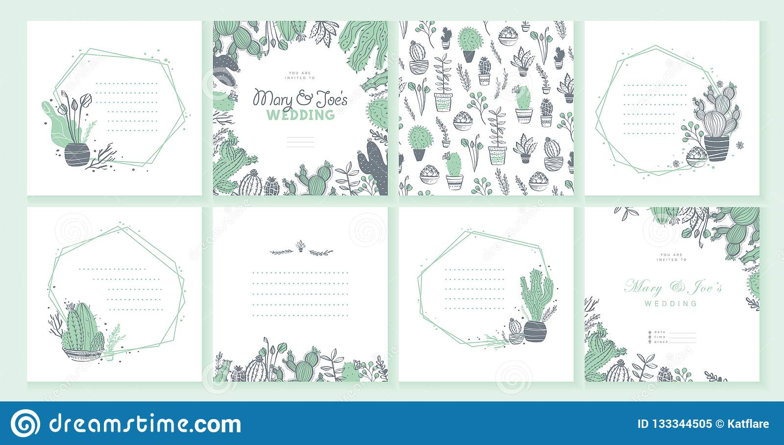 Vector Set Of Wedding Invitation Card Tag Pattern Design Template inside size 1600 X 909