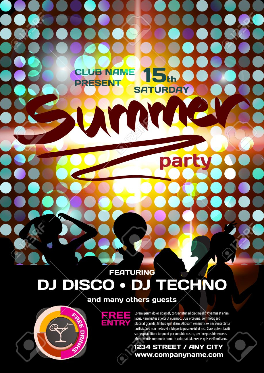 Vector Summer Party Invitation Disco Style Night Beach Dj with dimensions 919 X 1300