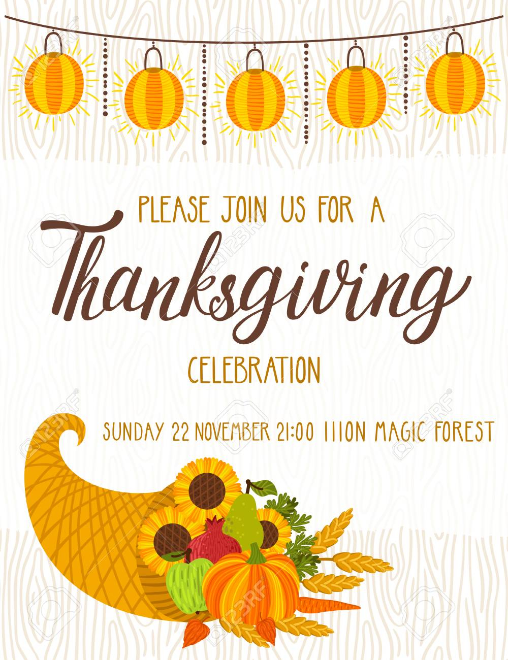 Vector Thanksgiving Invitation Template Invite For Harvest Dinner intended for size 1000 X 1300