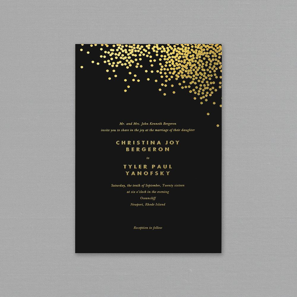 Vera Wang Gold Confetti Engraved Black Wedding Invitation Sample in measurements 1000 X 999