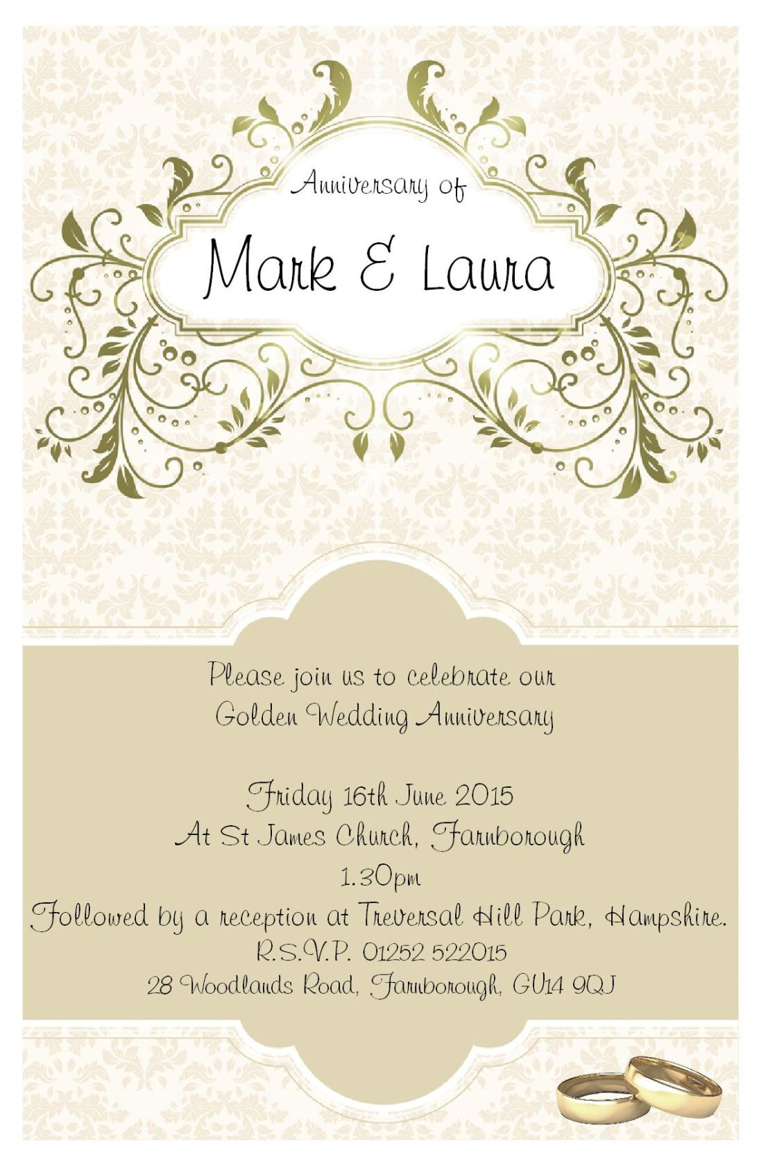 Vintage 50th Anniversary Invitations With Gold Nuance And Couple for sizing 1120 X 1680