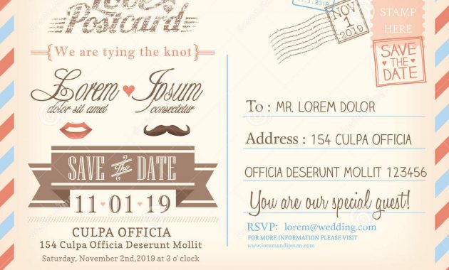 Vintage Airmail Postcard Background Template For Wedding Invitation in sizing 1300 X 1065