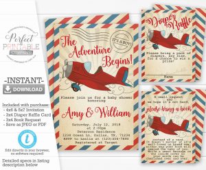 Vintage Airplane Ba Shower Invitation Set Kit Package Bundle for proportions 2175 X 1800