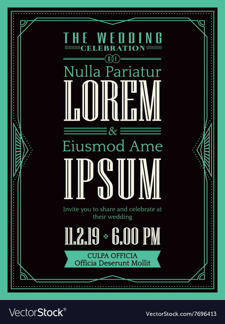Vintage Art Deco Wedding Invitation Template Vector Image in sizing 749 X 1080