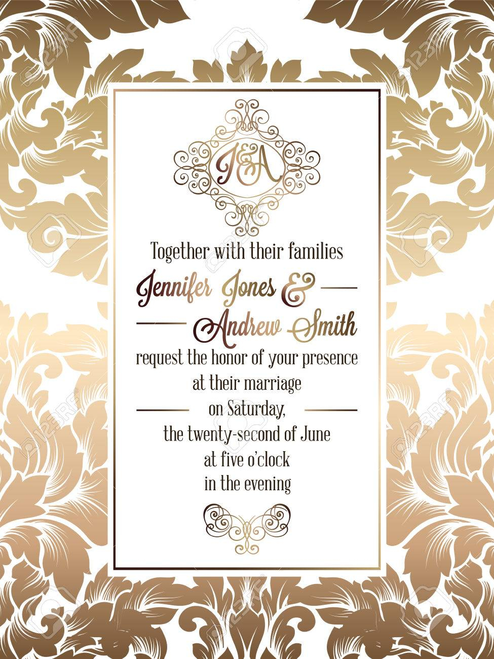 Vintage Baroque Style Wedding Invitation Card Template Elegant within size 975 X 1300