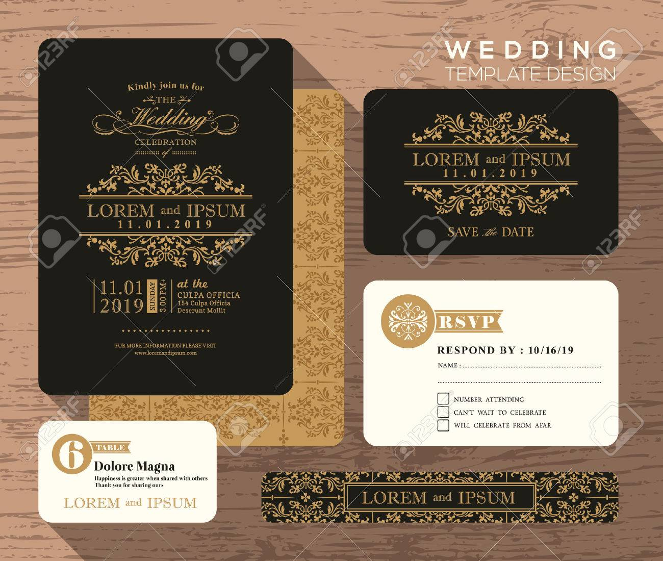 Vintage Classic Wedding Invitation Set Design Template Vector with sizing 1300 X 1100