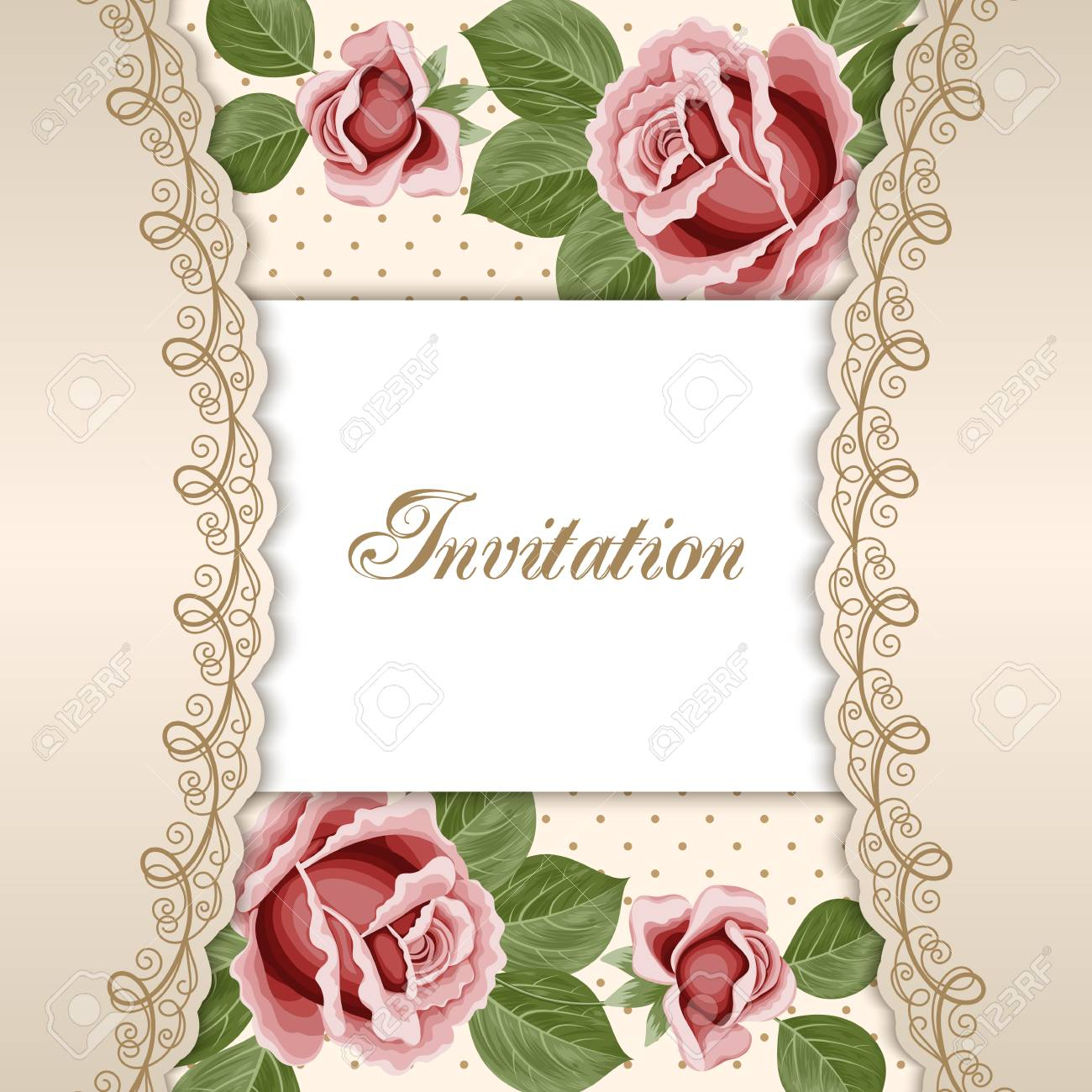 Vintage Floral Invitation Template With Hand Drawn Flowers Royalty intended for proportions 1300 X 1300