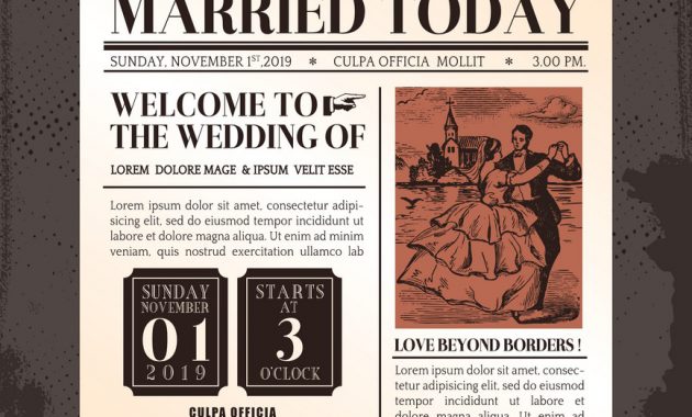 Vintage Newspaper Wedding Invitation Template Vector Image for sizing 866 X 1080