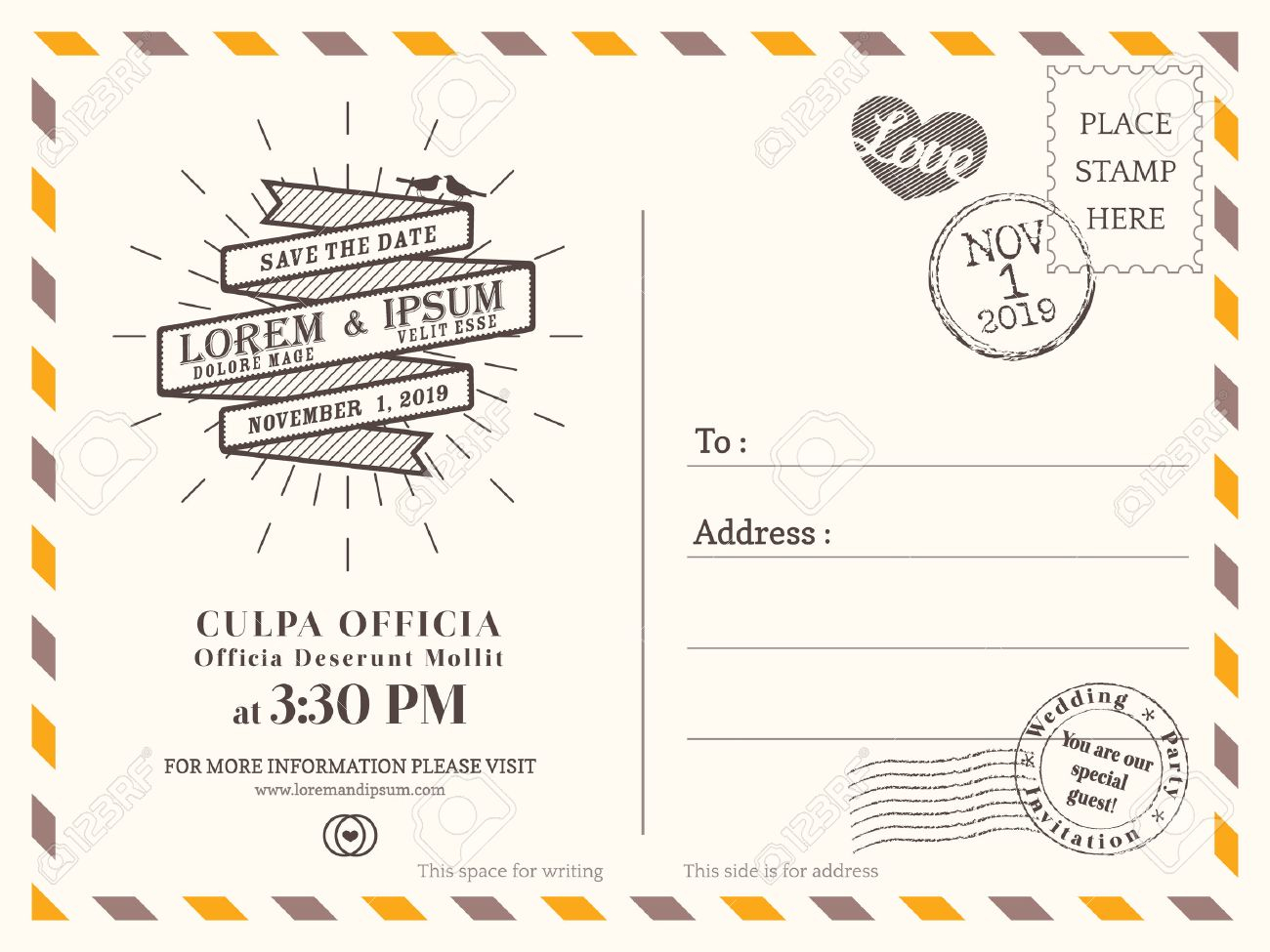 Vintage Postcard Background Vector Template For Wedding Invitation with sizing 1300 X 975