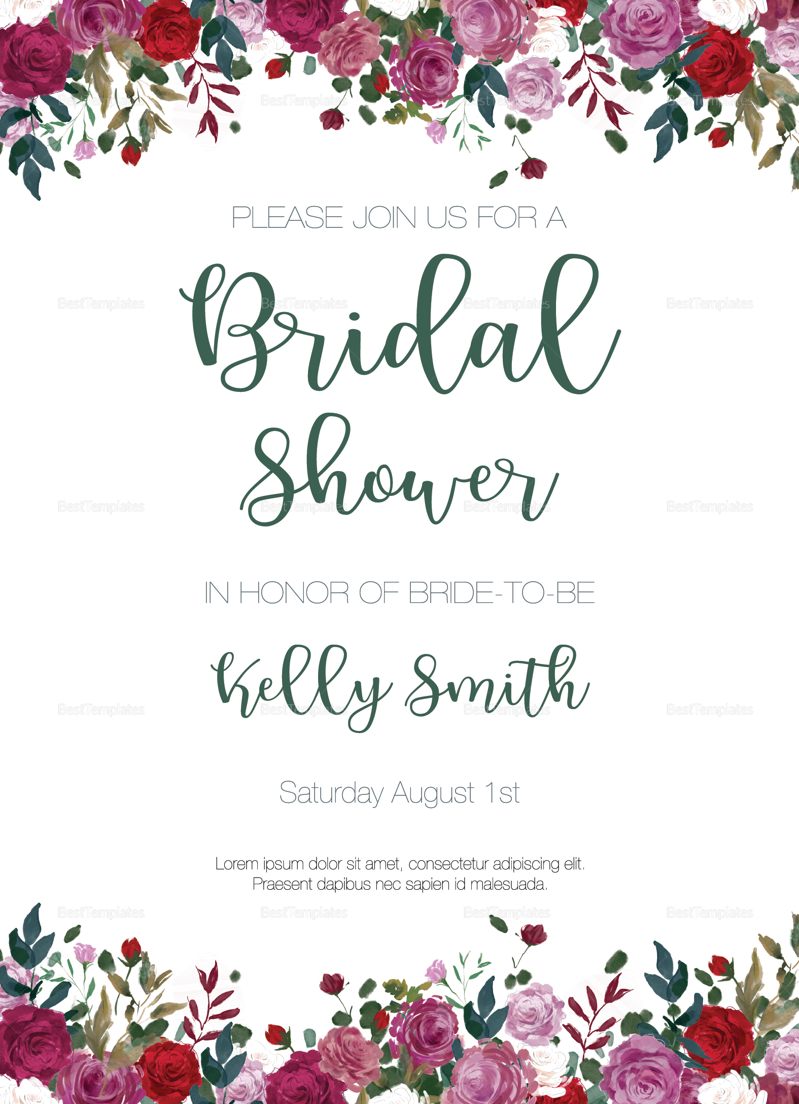 Vintage Roses Bridal Shower Invitation Design Template In Psd Word pertaining to proportions 1575 X 2175