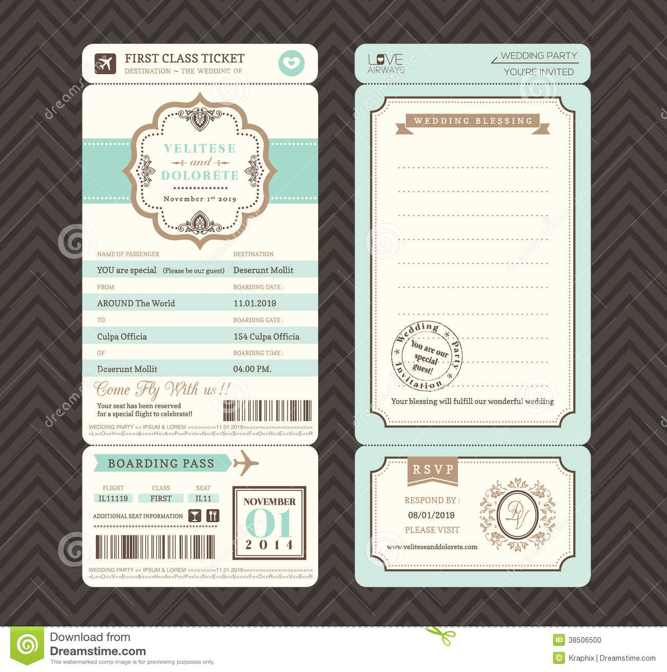 Vintage Style Boarding Pass Ticket Wedding Invitation Template Stock inside size 1300 X 1309