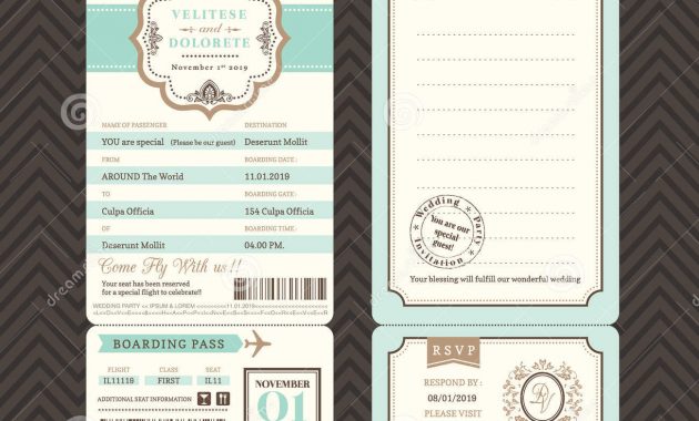 Vintage Style Boarding Pass Ticket Wedding Invitation Template Stock regarding measurements 1300 X 1309