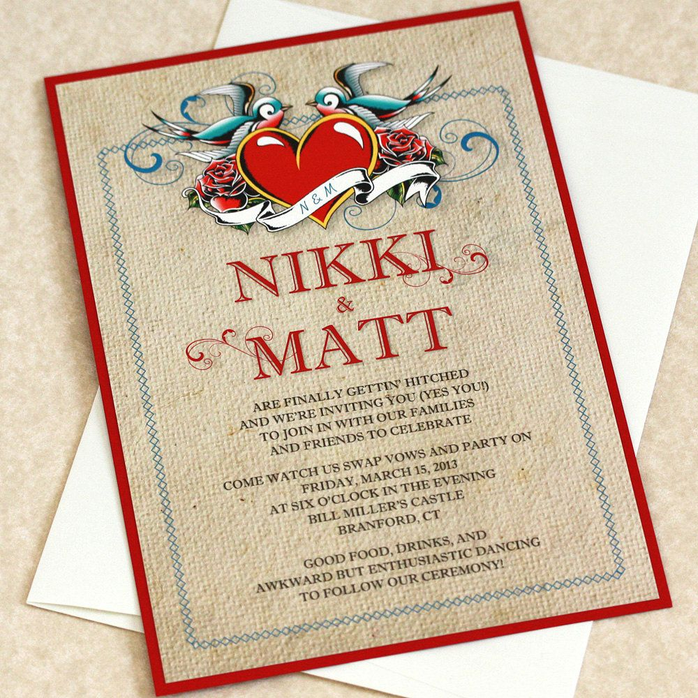 Vintage Tattoo Wedding Invitation Sample Willowglenstationery intended for proportions 1000 X 1000