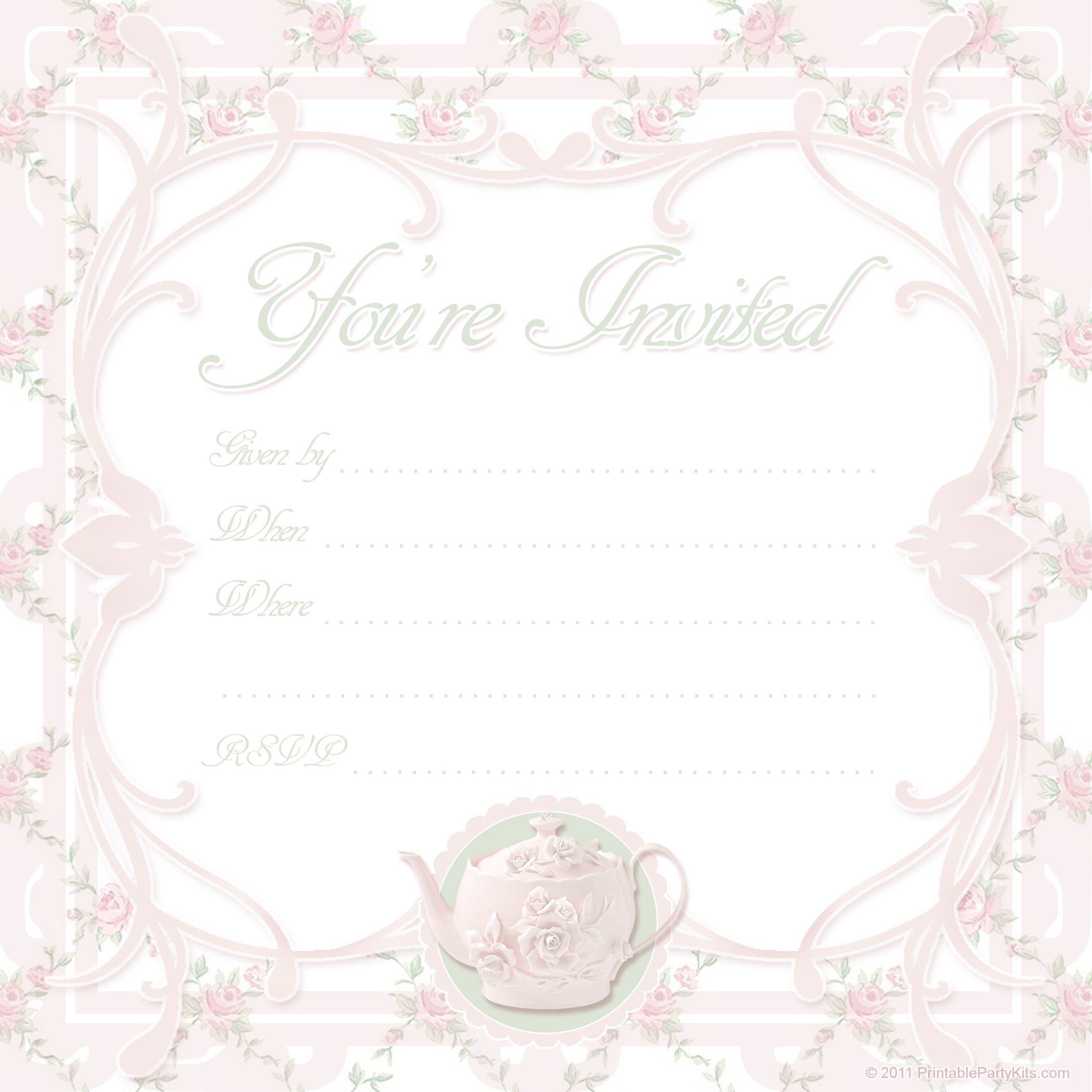 Vintage Tea Party Invitations Free Printable Tea Party Invite for size 2100 X 2100