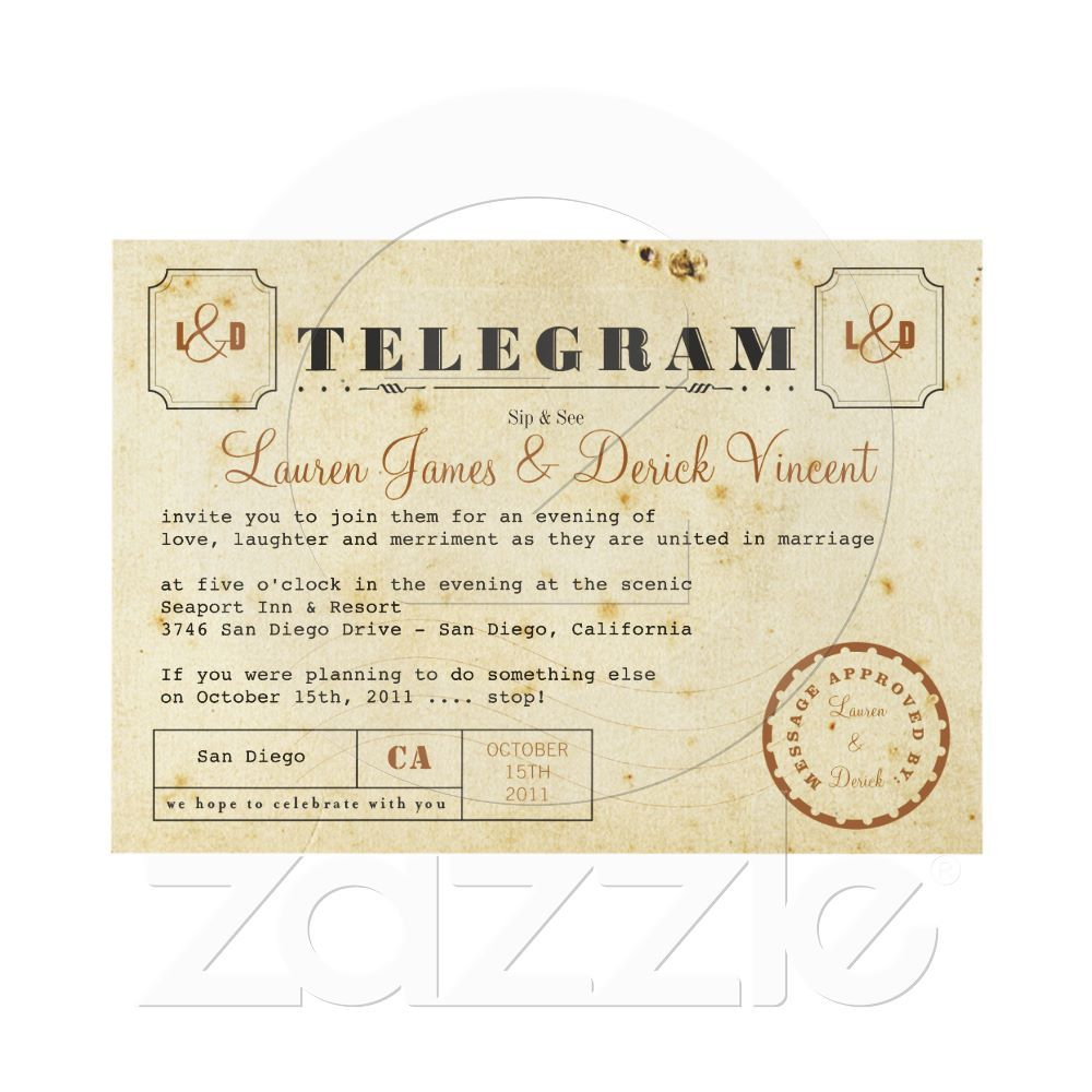 Vintage Telegram Invitation Postcard Zazzle In 2019 in dimensions 1000 X 1000