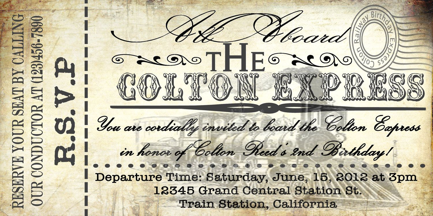 Vintage Train Ticket Printable Invitations 1399 Via Etsy intended for proportions 1500 X 750