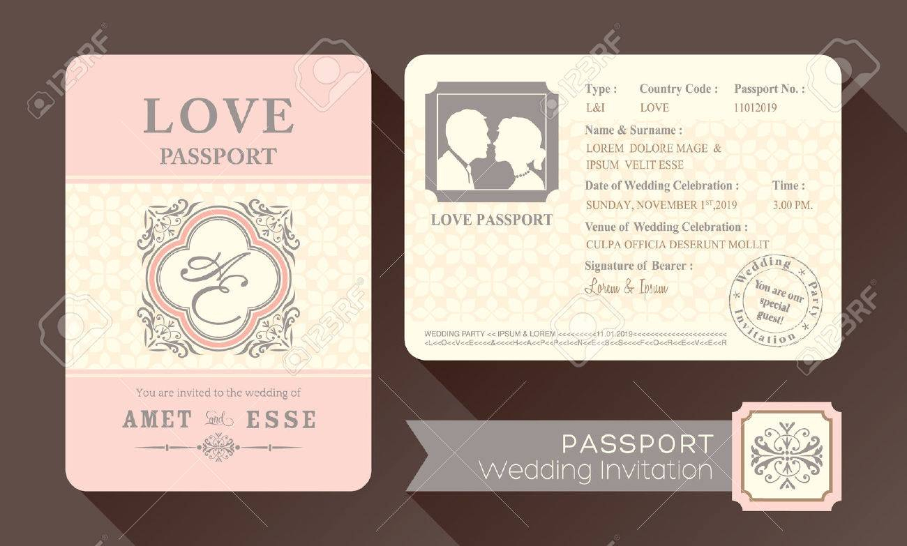 Vintage Visa Passport Wedding Invitation Card Design Template intended for sizing 1300 X 783