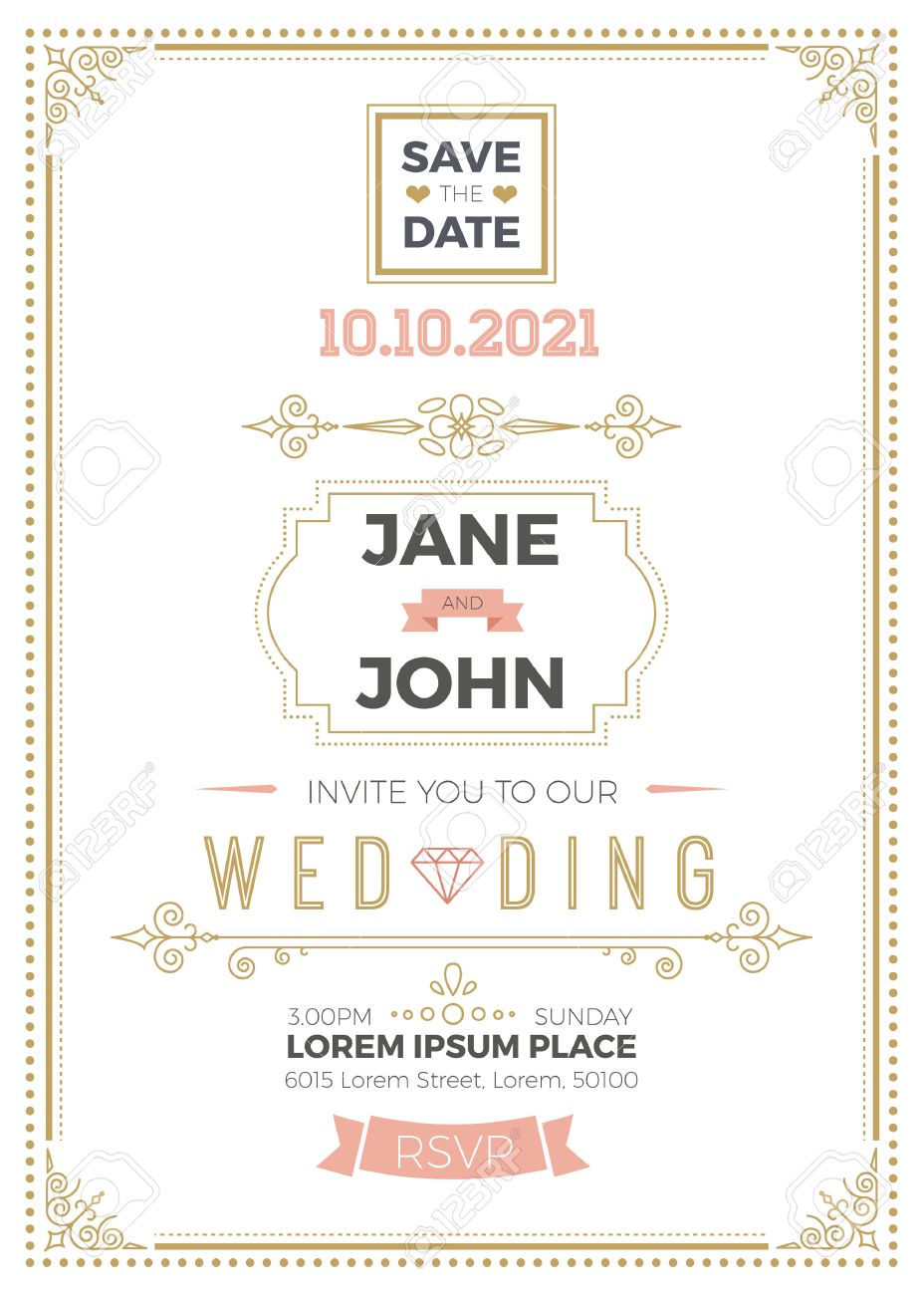 Vintage Wedding Invitation Card A5 Template With Bleed Area with measurements 928 X 1300