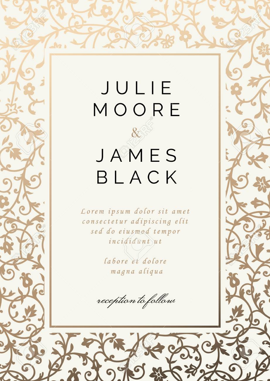 Vintage Wedding Invitation Template With Golden Floral Background regarding dimensions 921 X 1300