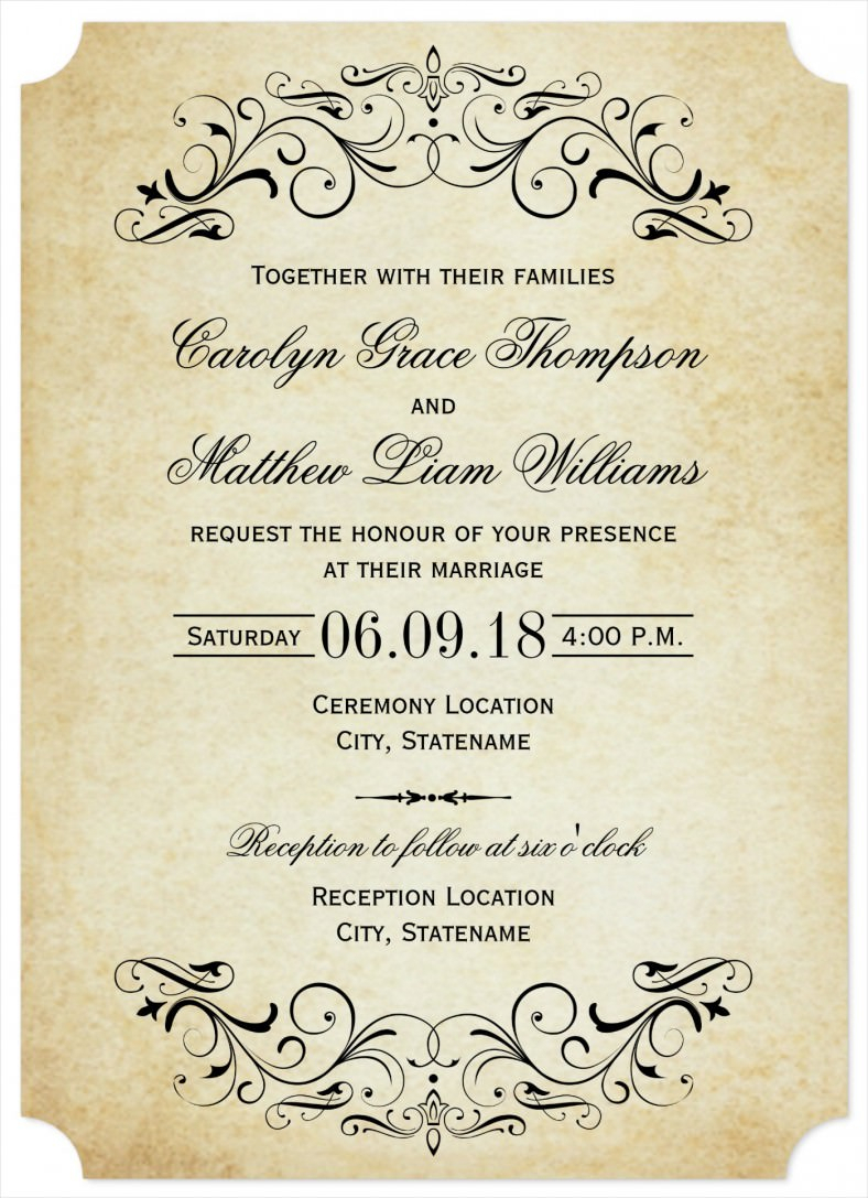 Vintage Wedding Invitation Templates 31 Elegant Wedding Invitation regarding proportions 788 X 1087