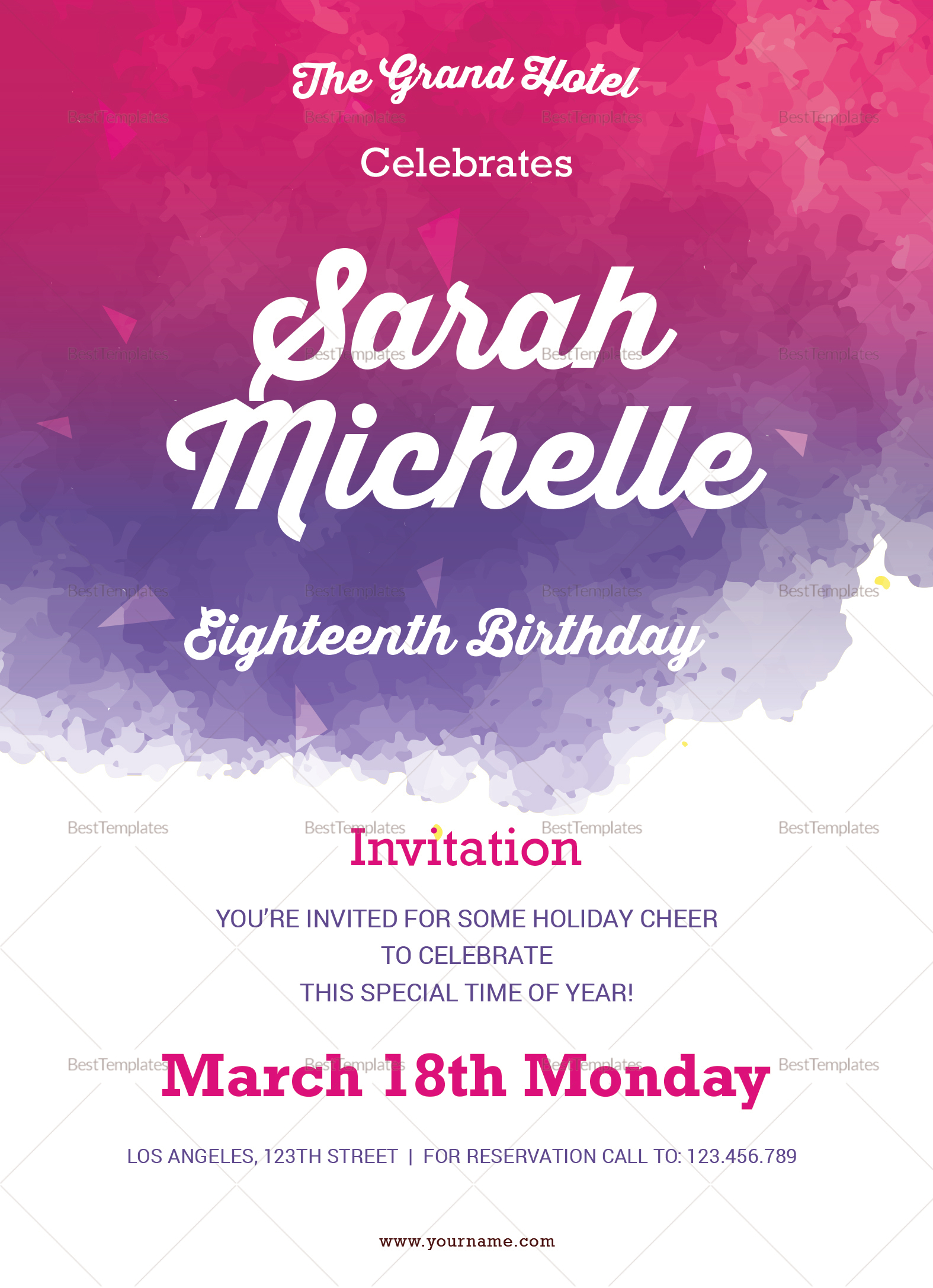 Watercolor Debut Invitation Design Template In Word Psd Publisher throughout proportions 1575 X 2175