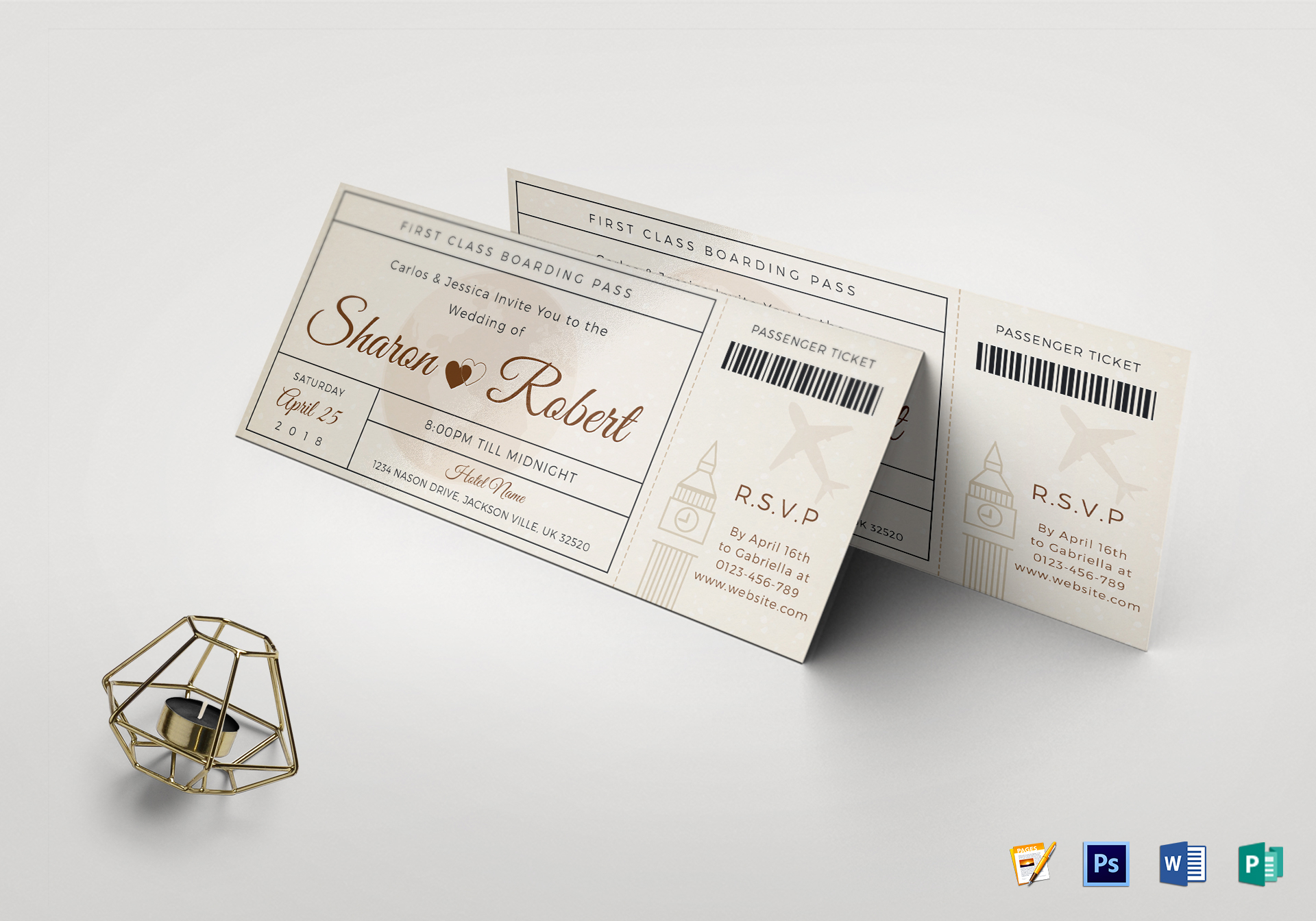 Wedding Boarding Pass Invitation Ticket Design Template In Psd Word throughout measurements 1920 X 1344
