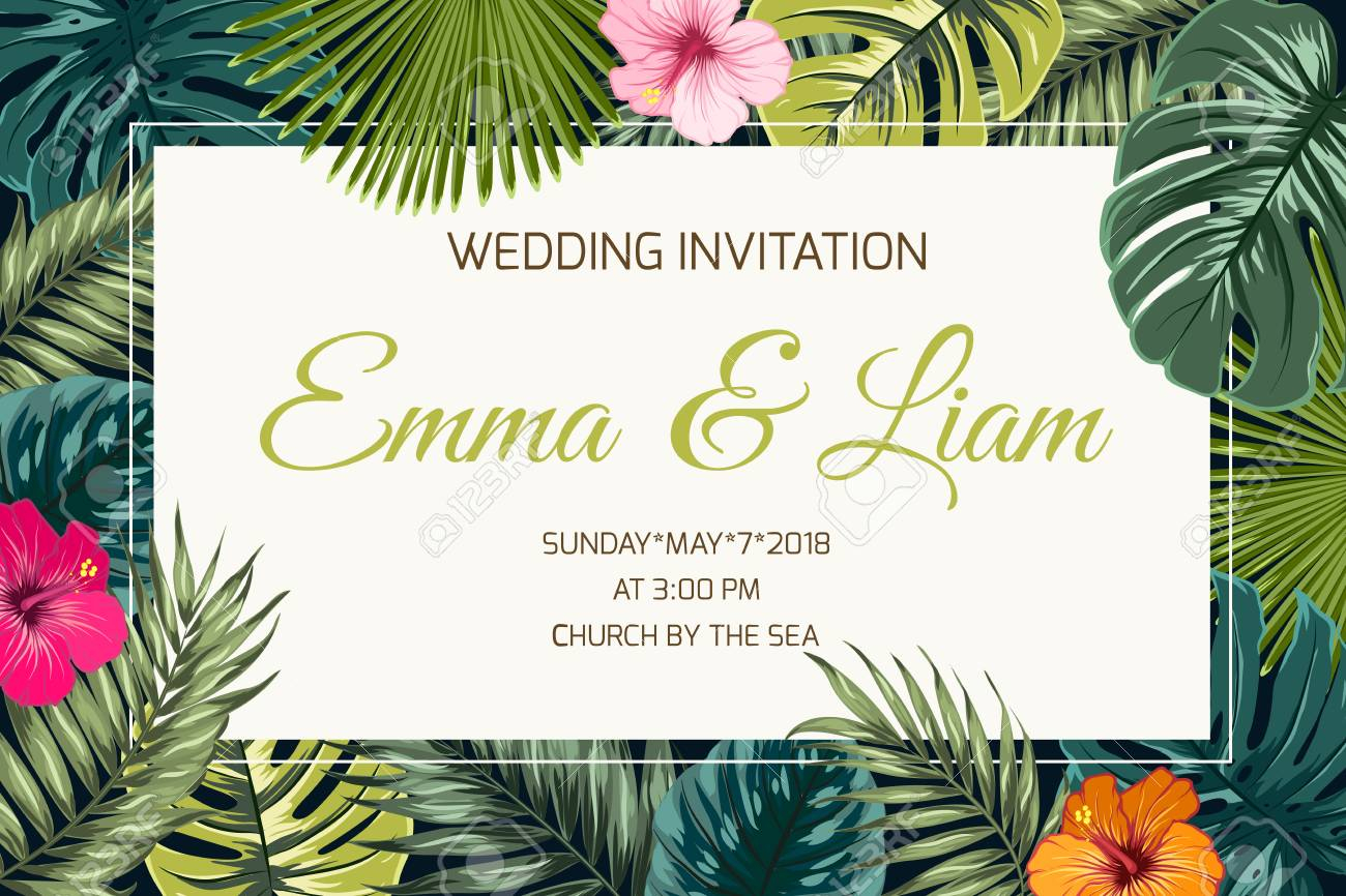 Wedding Event Invitation Card Template Exotic Tropical Jungle in sizing 1300 X 866