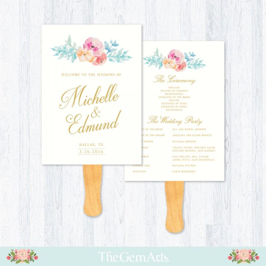 Wedding Fan Program Template Floral Watercolor Rustic Boho Gold within measurements 900 X 900