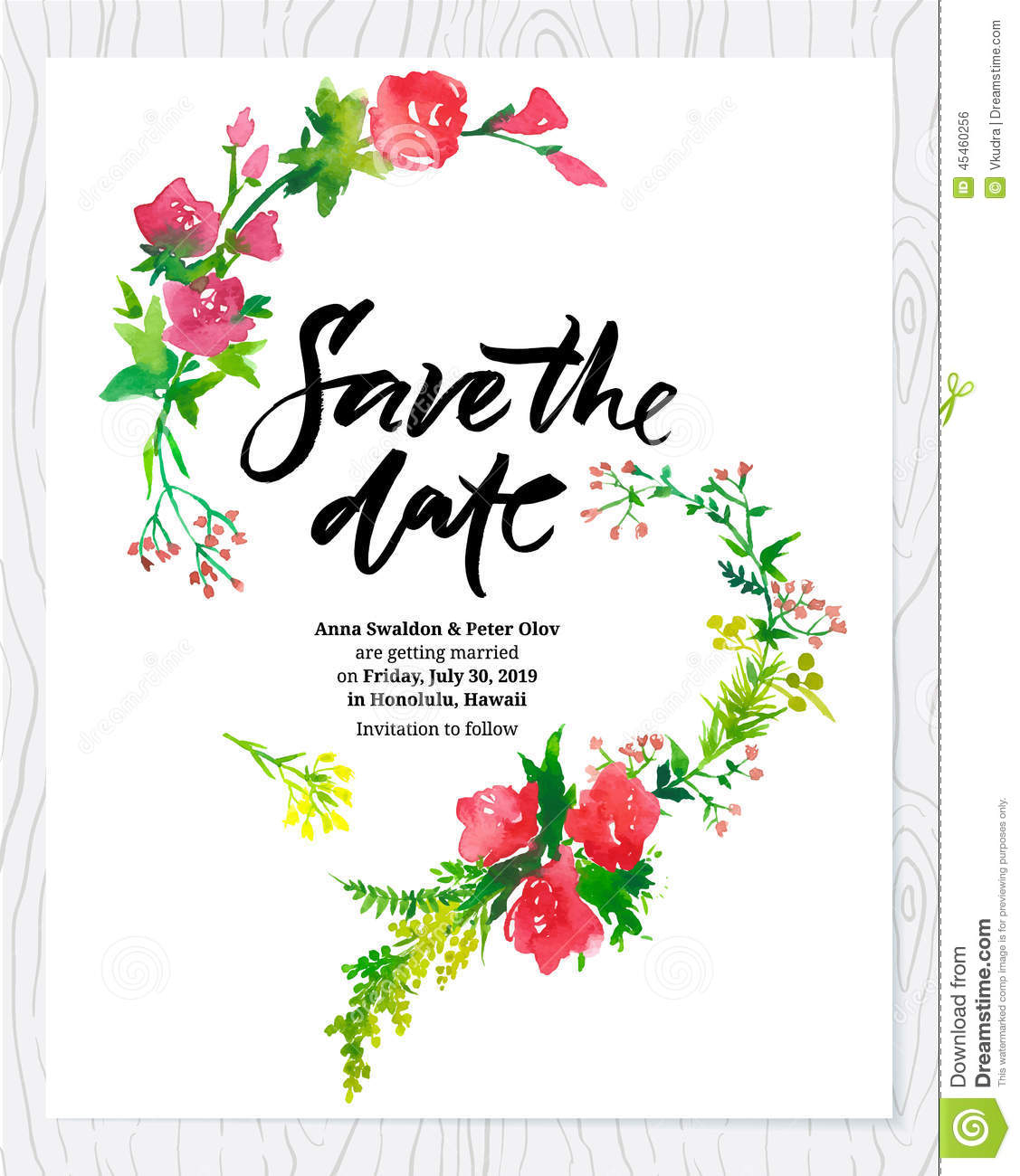 Wedding Floral Watercolor Card Save The Date Stock Vector throughout dimensions 1127 X 1300