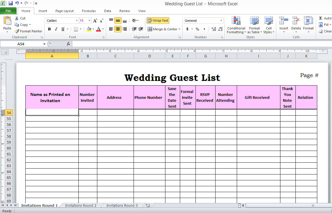 Wedding Guest List In Excel Need To Use This Or Something Similar pertaining to proportions 1126 X 724