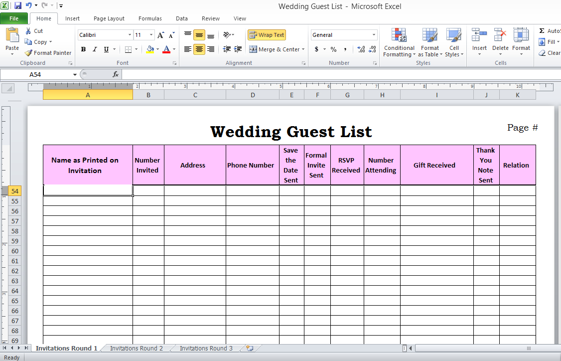 Wedding Guest List In Excel Need To Use This Or Something Similar regarding sizing 1126 X 724