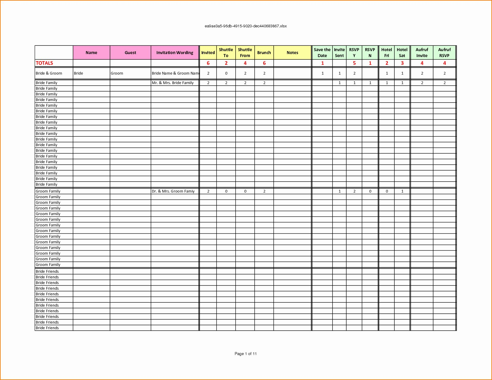 Wedding Guest List Template Excel Simple Template Design within measurements 1654 X 1279