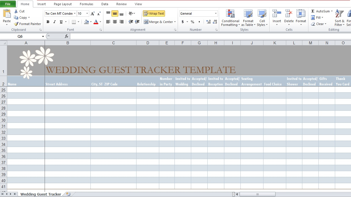 Wedding Guest List Template In Excel Excel Tmp within proportions 1219 X 685