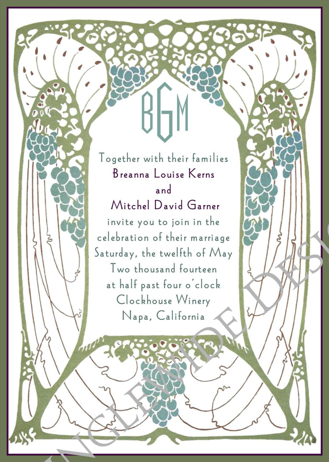 Wedding Invitation Art Nouveau Or Art Deco Style 200 Via Etsy in measurements 1071 X 1500