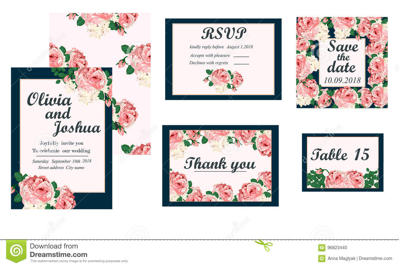 Wedding Invitation Card Suite With Daisy Flower Stock Vector with size 1300 X 870