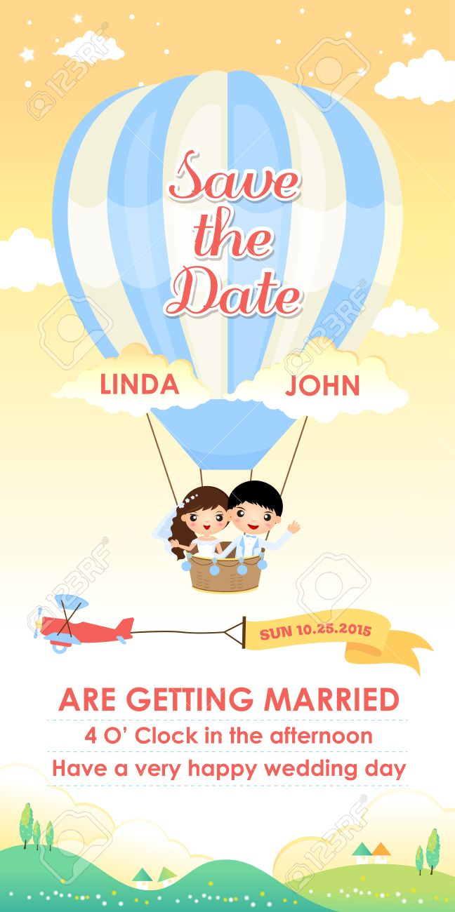 Wedding Invitation Card Template Design Vector Cartoon Wedding in proportions 648 X 1300