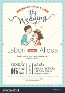 Wedding Invitation Card Template With Cute Groom And Bride Cartoon in sizing 1125 X 1600