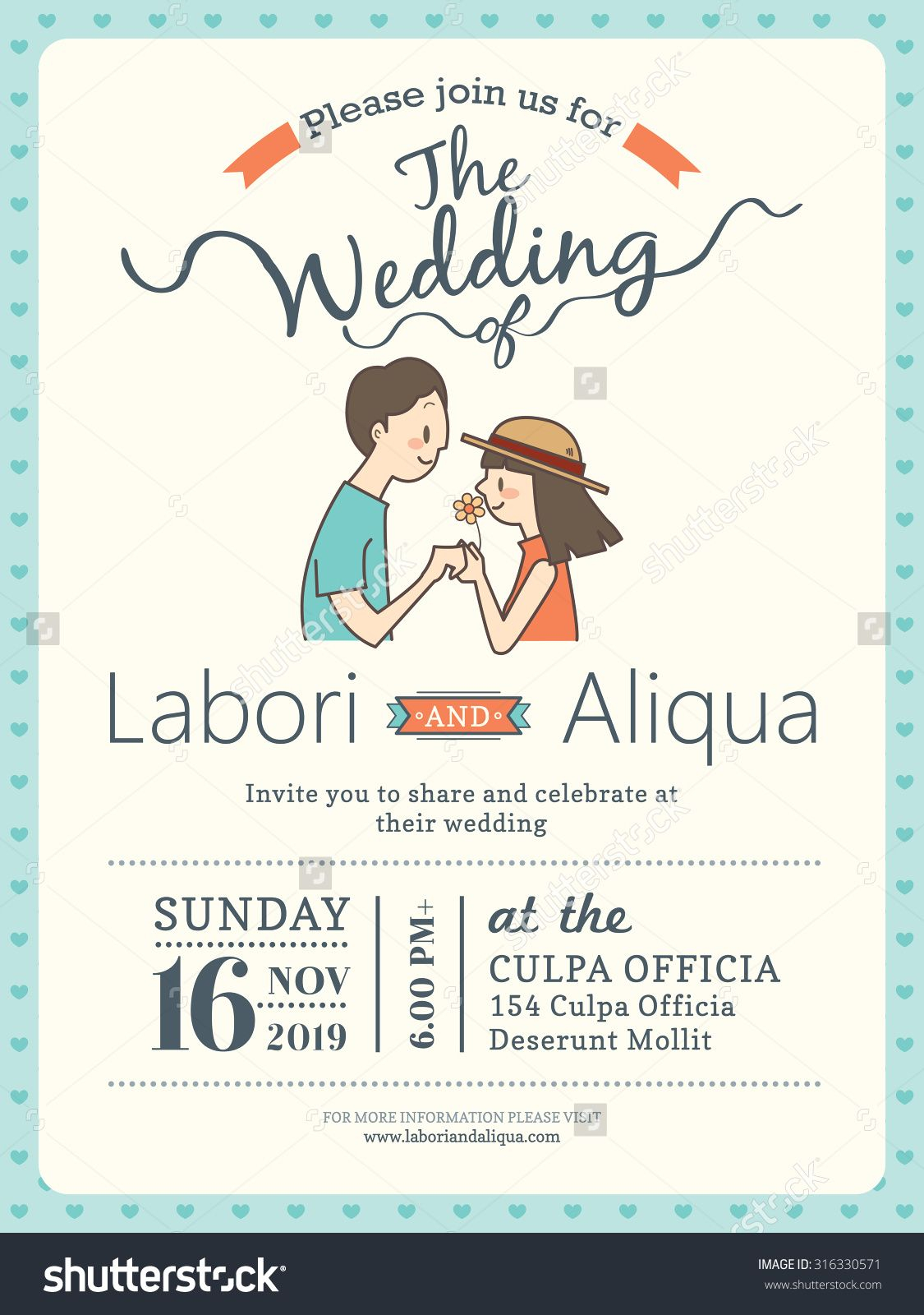 Wedding Invitation Card Template With Cute Groom And Bride Cartoon in sizing 1125 X 1600