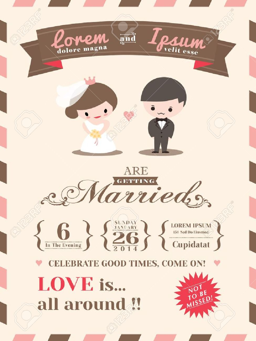 Wedding Invitation Card Template With Cute Groom And Bride Cartoon intended for proportions 975 X 1300