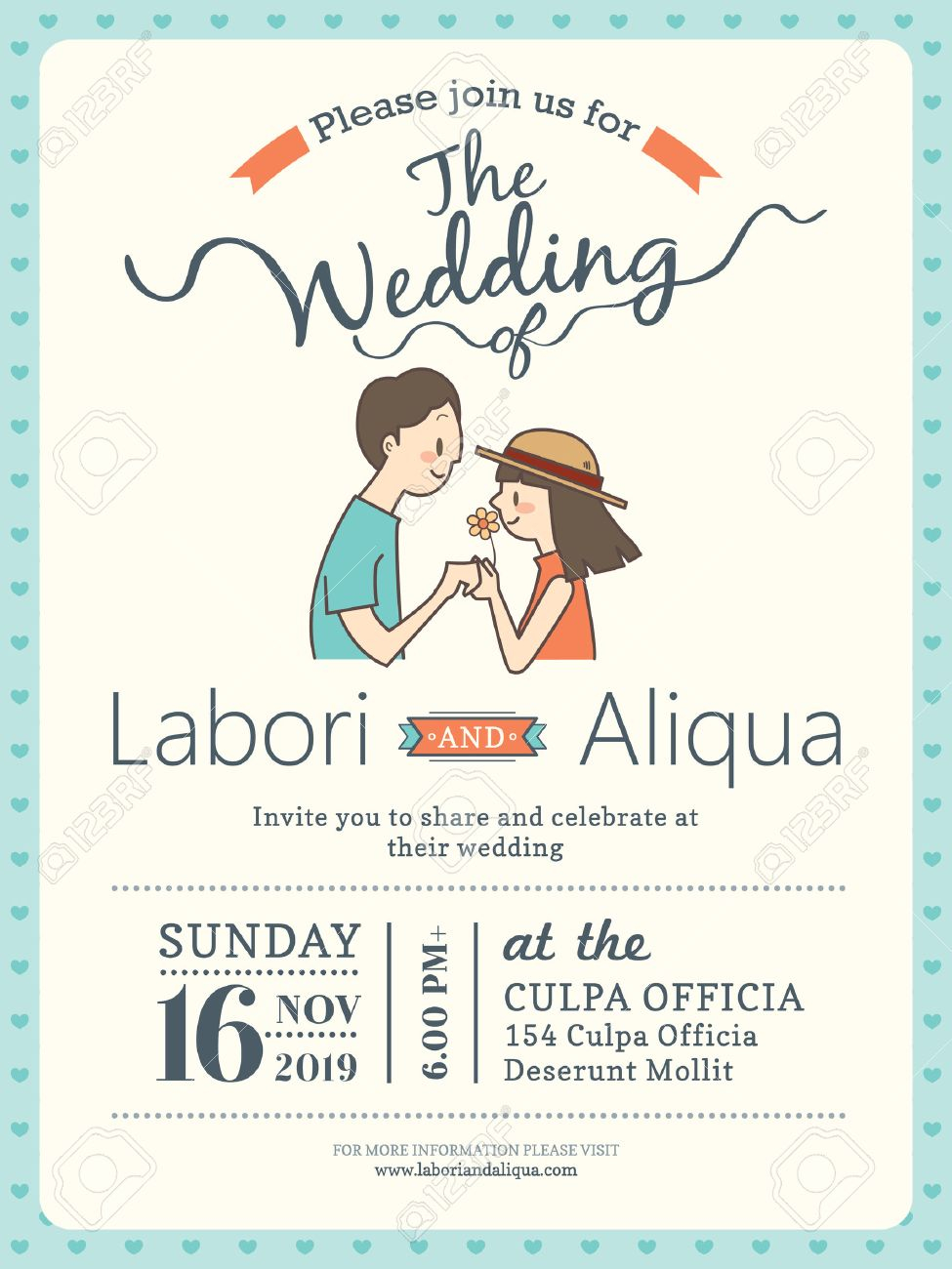 Wedding Invitation Card Template With Cute Groom And Bride Cartoon throughout dimensions 975 X 1300